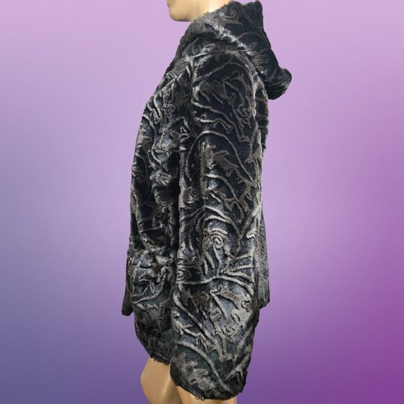 Y2K Faux Fur Coat Size XL Black Brown Mid Length Boho Glam Velvety Luxurious - Picture 4 of 12